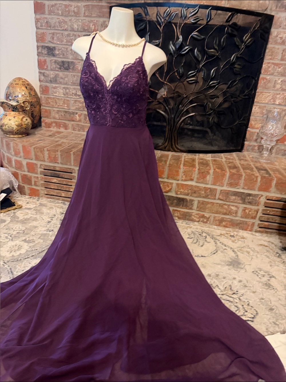 Azazie A8 Plum Lace Chiffon Formal Bridesmaid Maxi Gown NWT